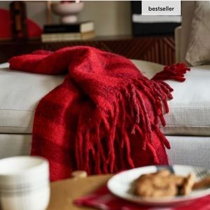 NWT red plaid faux mohair throw